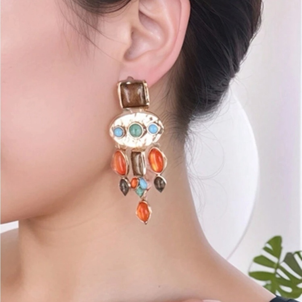 Stone Multicolored Bohemian Drop Earrings - Picture 6 of 13